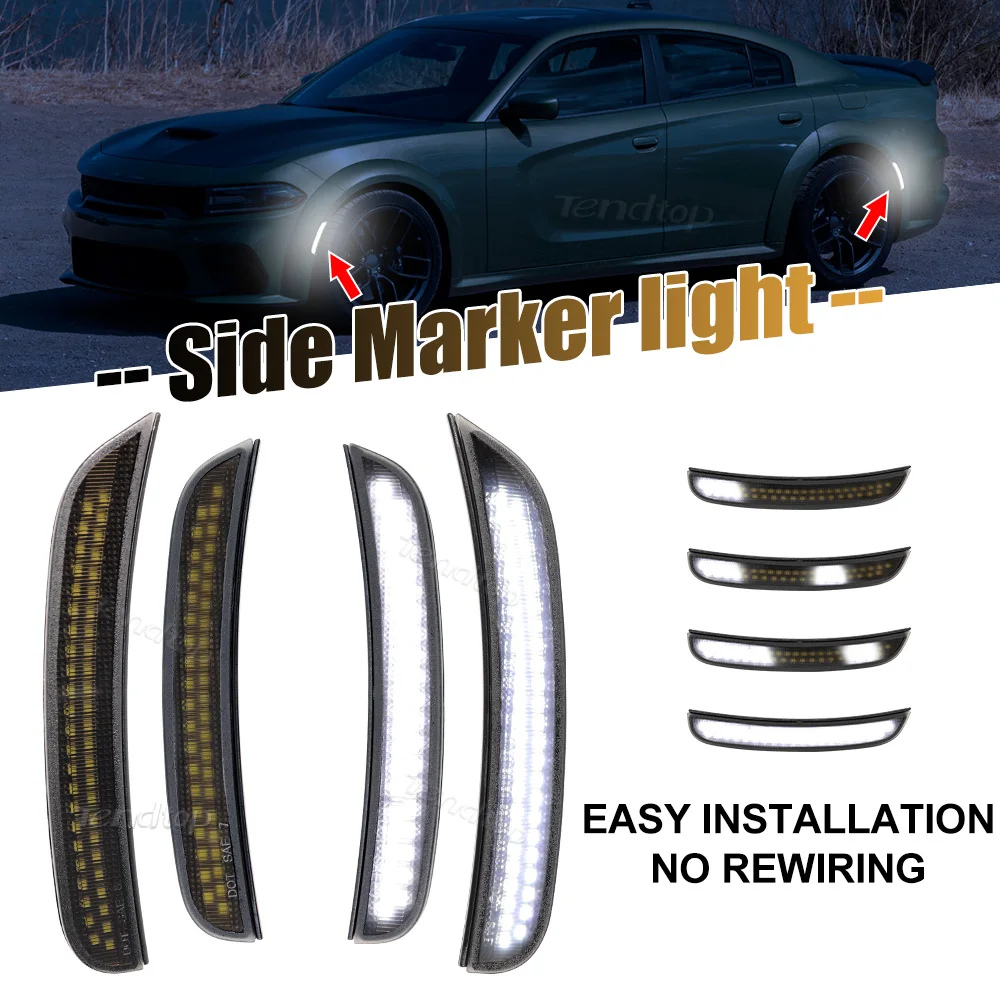 Front & Rear Amber Red Side Marker Light Flashing LED Signal Light  Side Marker Lamp  For Dodge Charger 2015-2023