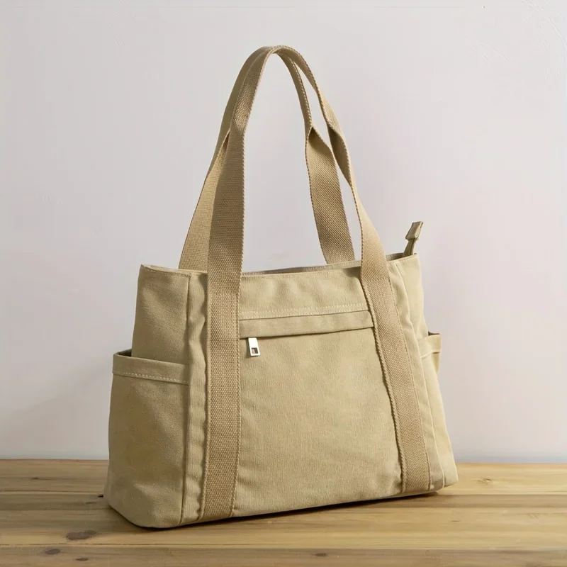 

Trendy Large Capacity Tote Bag, Solid Color Multi-pocket Shoulder Bag, All-match Underarm Bag For Commuting