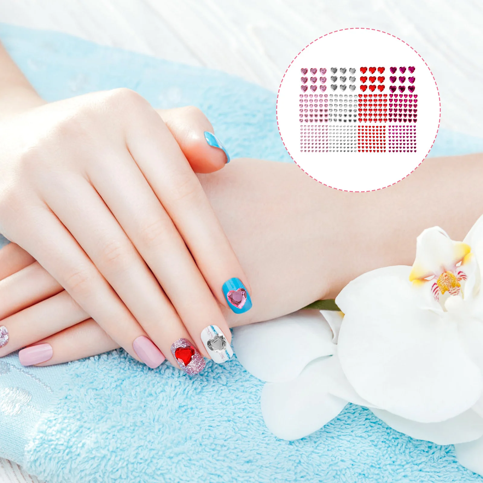 12 fogli adesivi con strass a forma di cuore, gemme acriliche per il viso, decorazioni artigianali per nail art, gemme per trucco autoadesive, attaccare sui gioielli