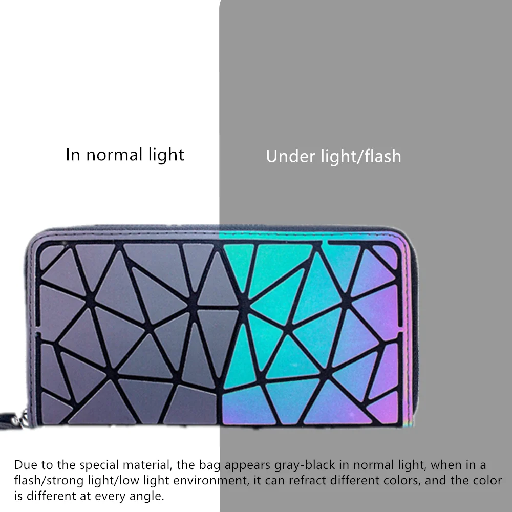 Fashion Luminous long zipper wallet for women.Geometric rhombus cell phone wallet/multi-card credit card holder and coin purse