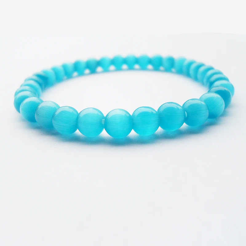 official-website tiki Natural DIY 6MM Blue Cats Eye Bracelet Women Semi Precious браслет Beaded Pulseras Jewelry