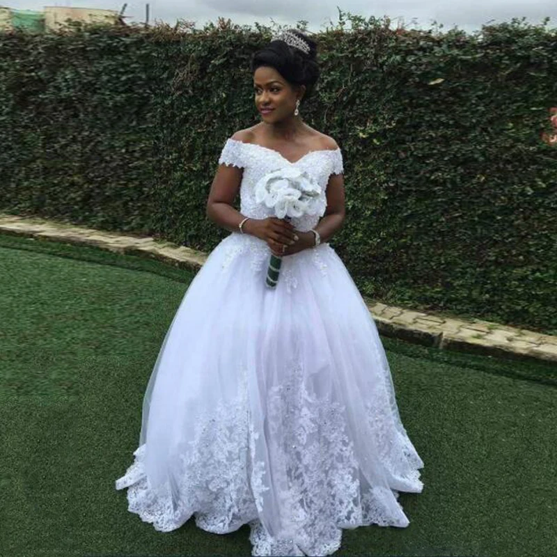 Customized Vestido De Noiva Festival African Women's Wedding Dresses Off Shoulder Beaded Lace Appliques Bridal Gown