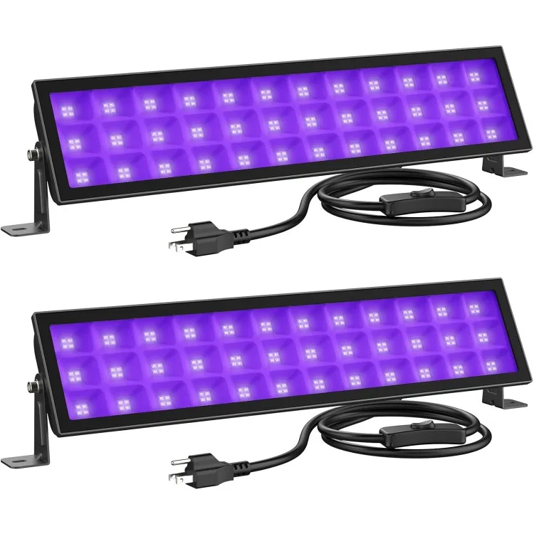 2 Pack 72W Black Light Bar, LED Blacklight with Plug and Switch, Black Light Flood Light, IP66 Waterproof for Glow Party,Bedroom