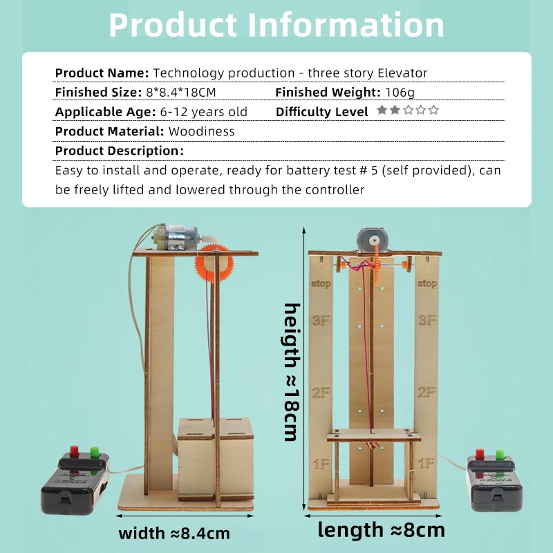 Wooden DIY Electric Remote Control Elevator Lift Model KIT Science STEM Education For Kids Students Toy Playing School Projects