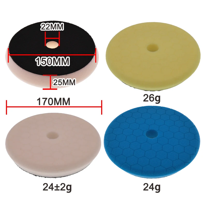 10 Pcs 6.5/7.5 Inch Foam Polishing Pad Hook & Loop Car Paint Buffing Sponge Coarse Medium Fine Cutting Waxing Pad ForPolishing