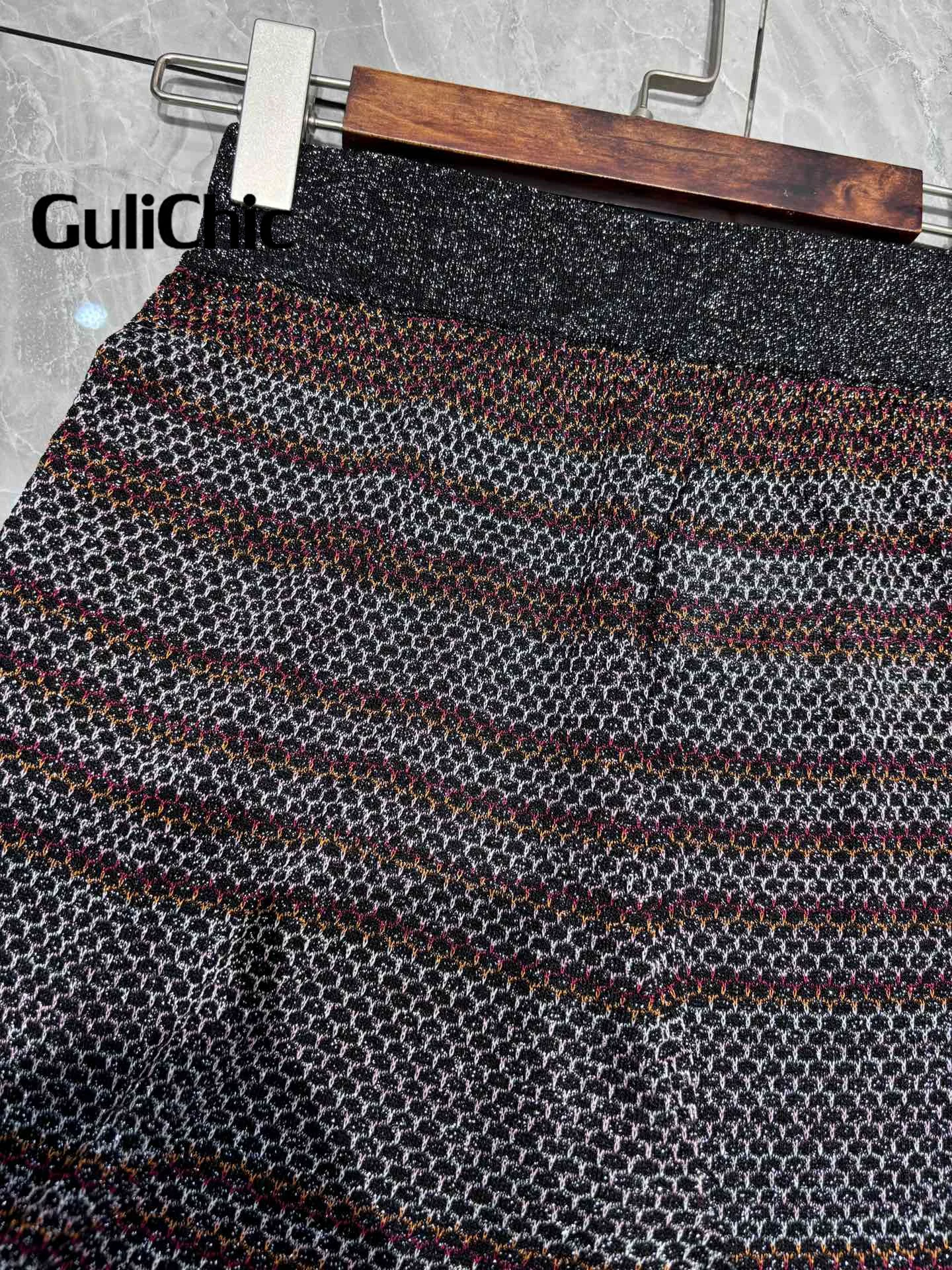 5.11 GuliChic High Quality Metallic Multicolor Knit Striped Slim Tank Top And High Waist Slim Pants 2 Piece Set For Women