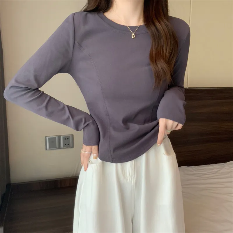 Autumn New Japanese and Korean Casual Long Sleeve Slim Fit Round Neck Underlay T-shirt