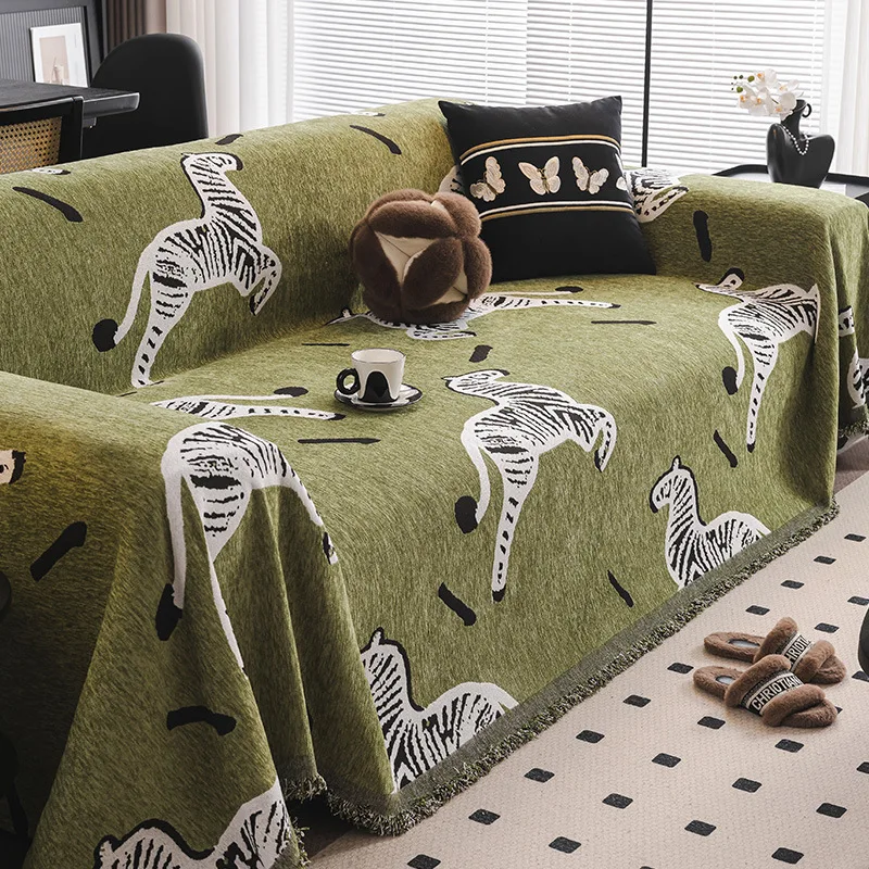 Nordic Zebra Printed Sofa Towel for All Seasons All-Inclusive Solid Anti-Dirt Sofa Cover Multifunctional Knee Blanket for Office
