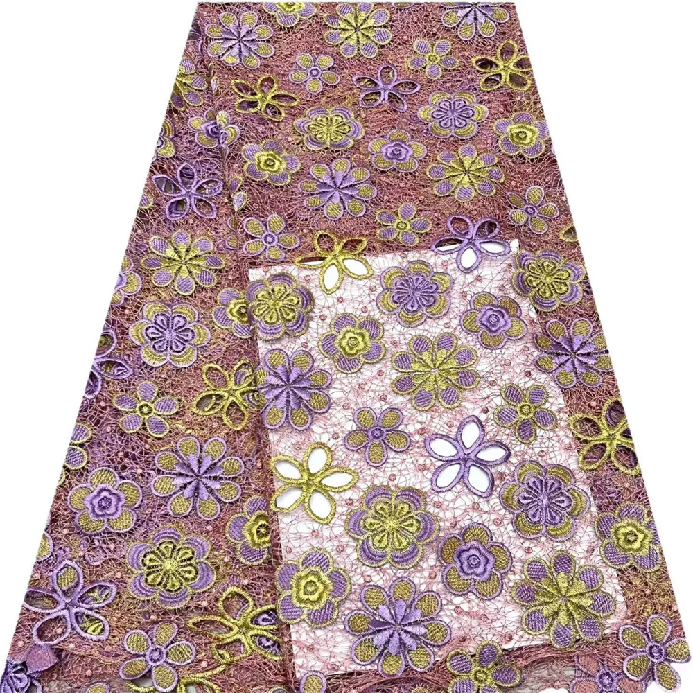 

Роскошные кружева на распродаже, 5 ярдов, кружевная ткань персикового цвета, качество 2025, африканская кружевная ткань, ткани для шитья свадебных платьев H60-1