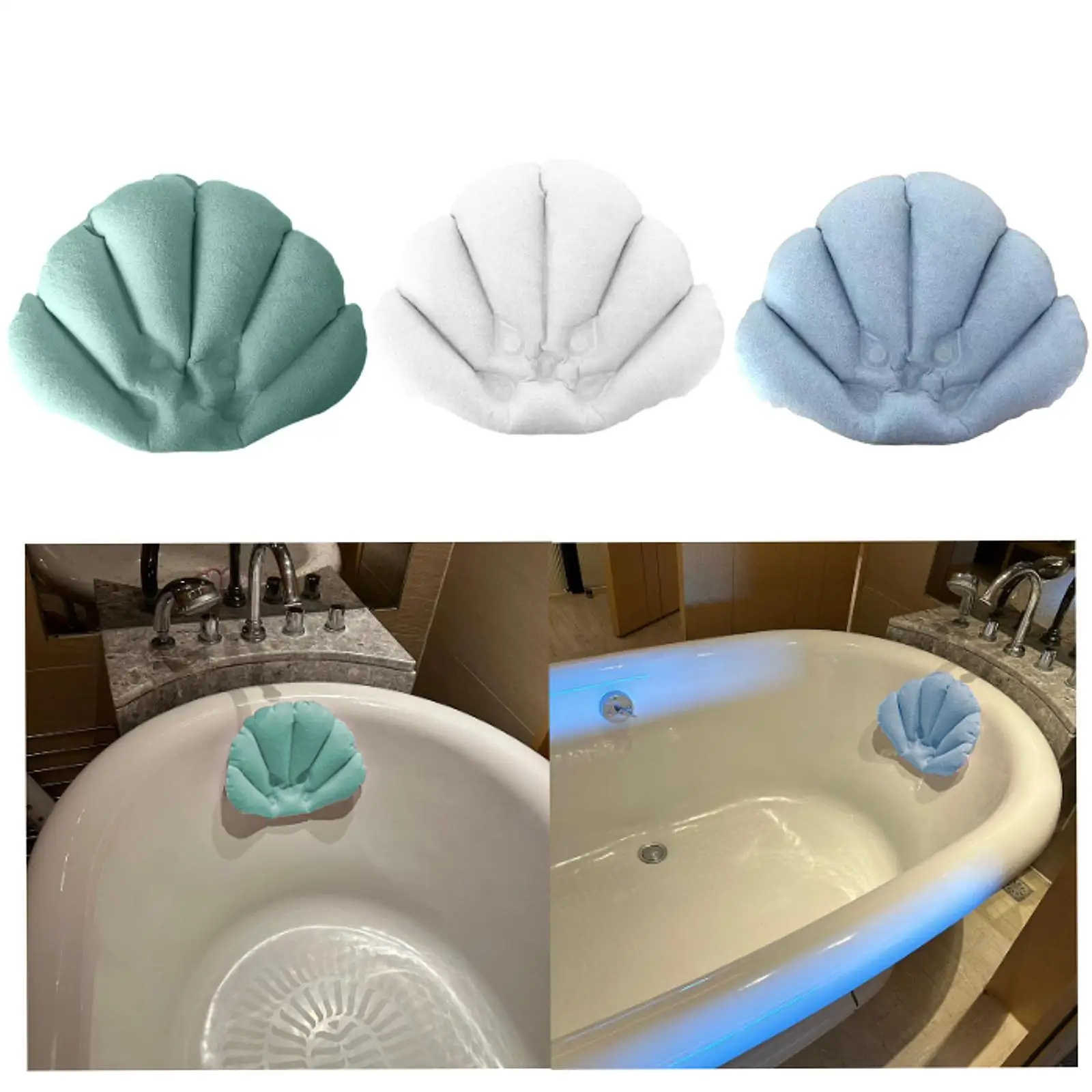Inflatable Bath Pillow Easy to Clean Soft Head Support Cushion Shell Shaped