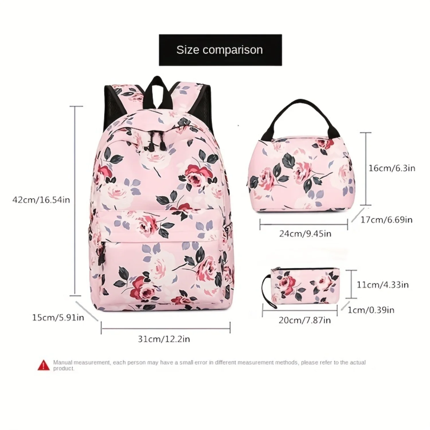 Floral Casual Backpack With Pencil Case And Lunch Bag, Fashion Floral Simple Large Capacity School Bags Set Lunch bags Tool bag