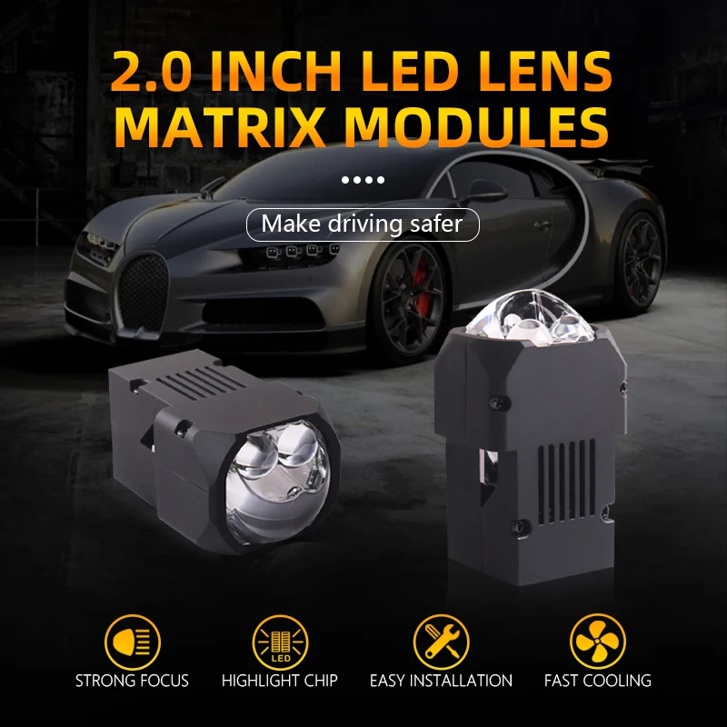 SANVI M20 2.0 inch Matrix Modules LED Projector Lens Headlight 6+2 LED Chips High Low Beam For Car led Light Retrofit Trubo Fan