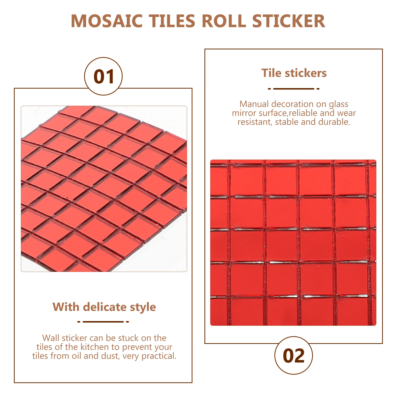 

6 Rolls Mosaic Patch DIY Crafts Stickers Square Removable Tile Wall Glass Decal for Kitchen Decals