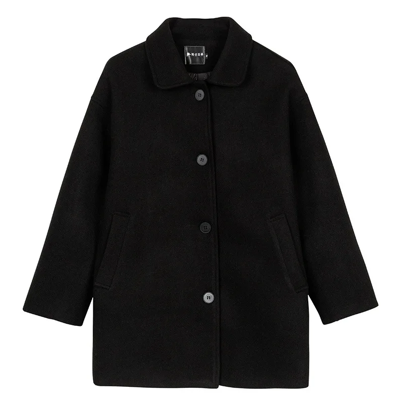 معطف صوف للنساء سترات صوفية واحدة الصدر بياقة مقلوبة معطف عتيق للمكتب ملابس خارجية للسيدات لخريف وشتاء 2025