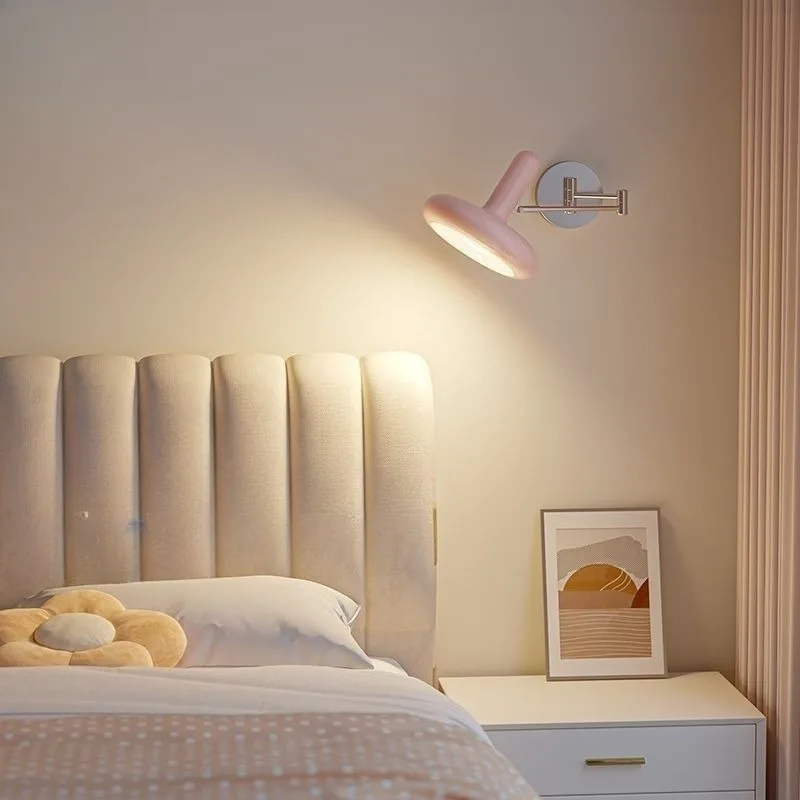 Cream wall lamp, bedroom pink bedside reading lamp, full spectrum eye protection atmosphere, living room background wall lamp