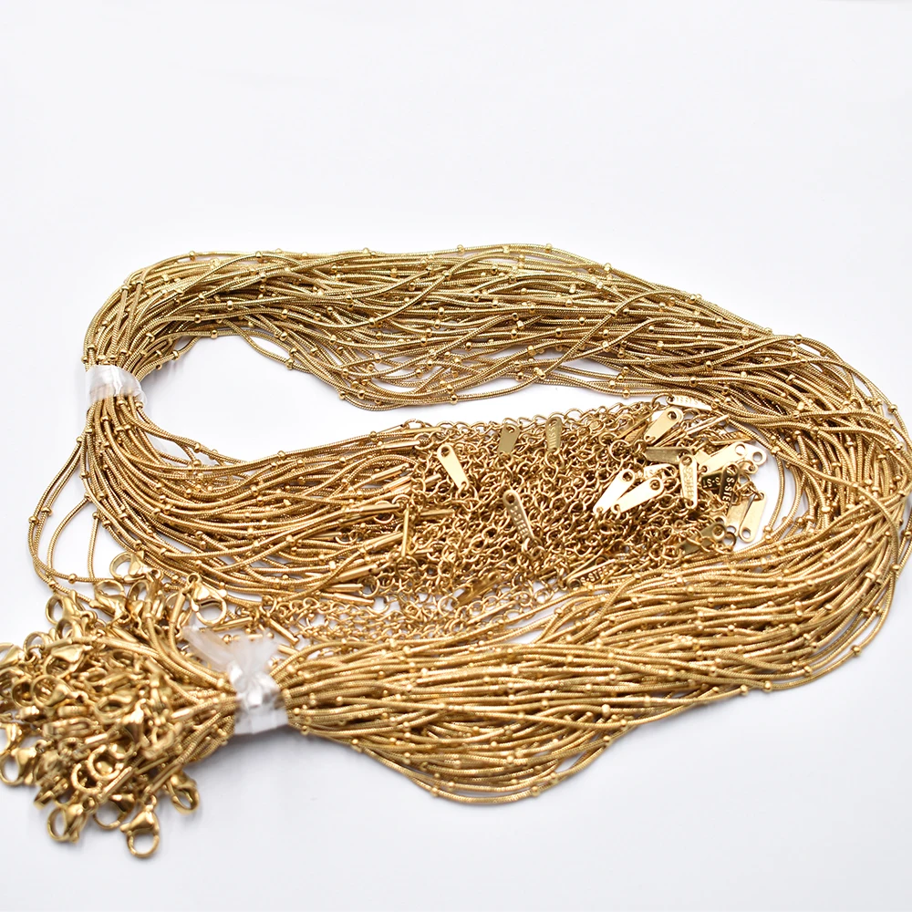 Großhandel 50 Stück/Lot 0,9mm Edelstahl-Kugel-Schlangenkette Halskette 40cm+5cm Kette Karabinerverschluss DIY Schmuckzubehör – Detail 3