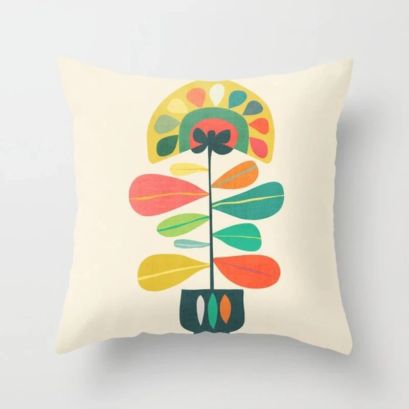 Funda de almohada con diseño de plumas y flores de dibujos animados, funda de almohada para oficina, sala de estar, hogar, adornos para coche