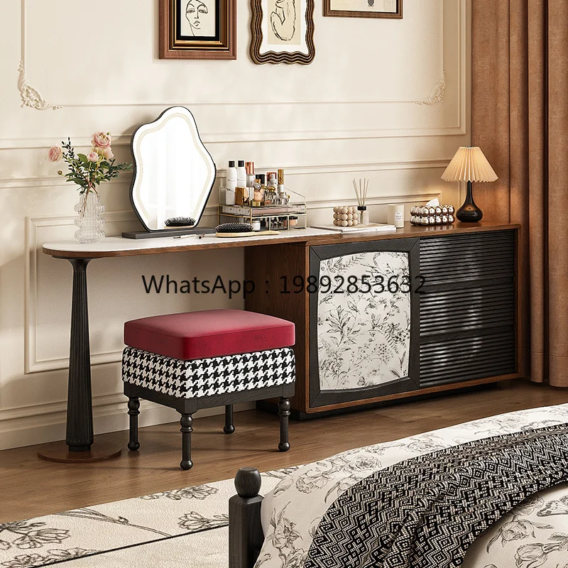 LYY American Style Dressing Table Master Bedroom Bedside Storage Vintage Style Dressing Desk Extendable Corner Makeup Table