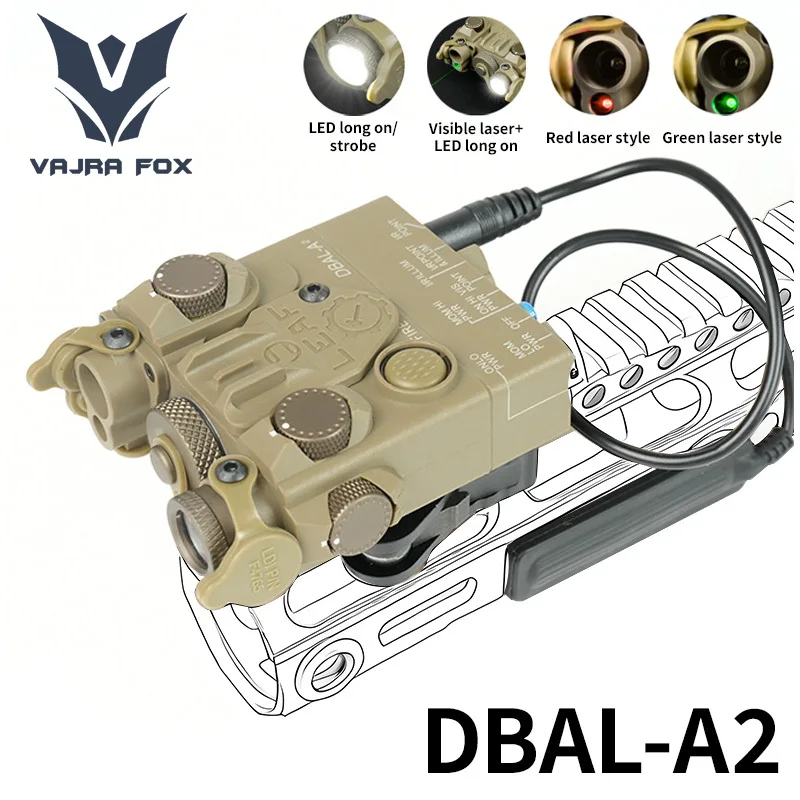 Dbal A2 Rosso Verde Laser Arma Luce PEQ Luce Bianca Accessori di Puntamento Attrezzatura da Caccia Airsoft Esterna Adatta per Guida da 20mm