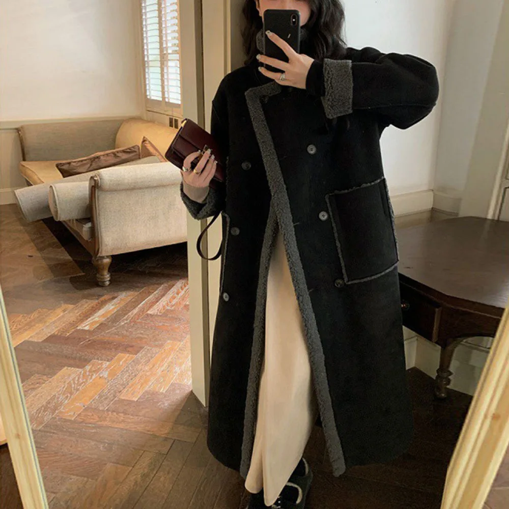 Winter Lamb Wool Coat Women\'s Medium Length Thicken Warm Fur Integrated Jacket Long Style Double-sided Wear Fur Coats Women\'s