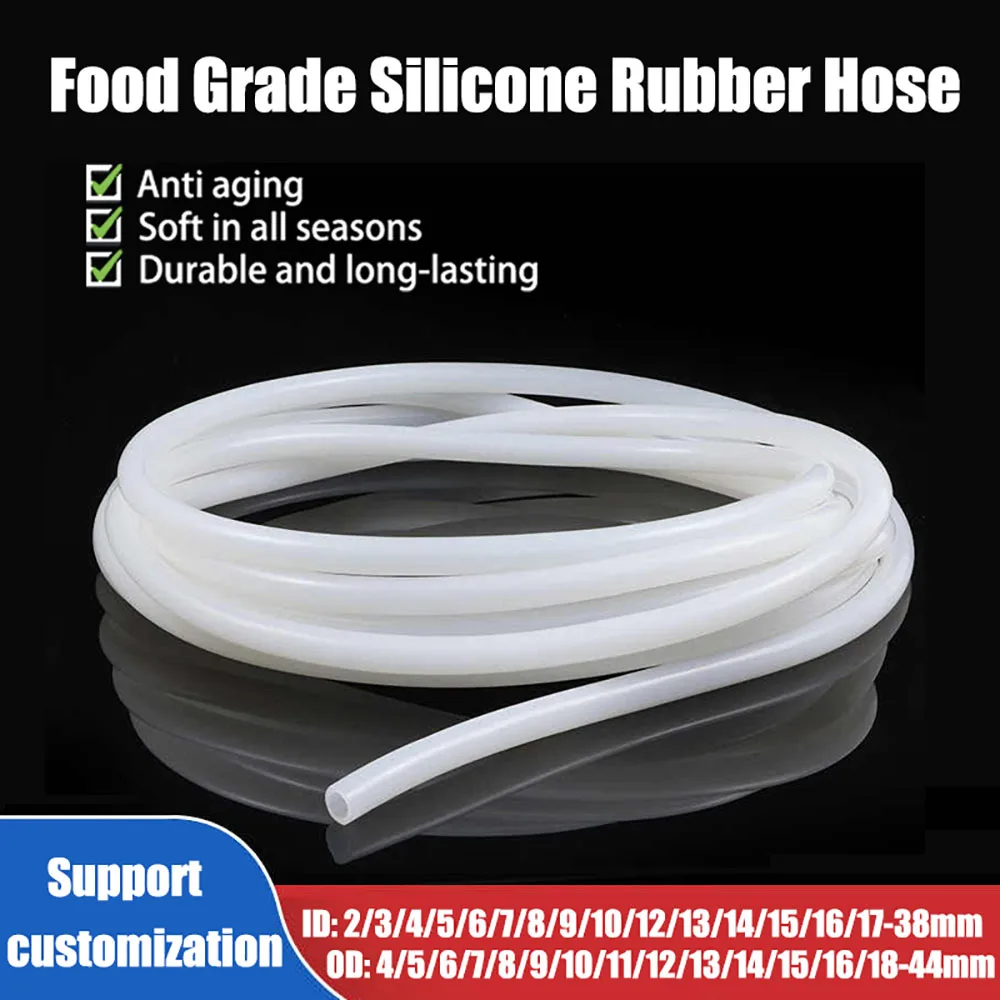 1M/2M/5M White Food Grade Silicone Rubber Hose ID 2/3/4/5/6/7/8/9/10/12/13-38mm Flexible Nontoxic Silicone Tube OD 4-44mm