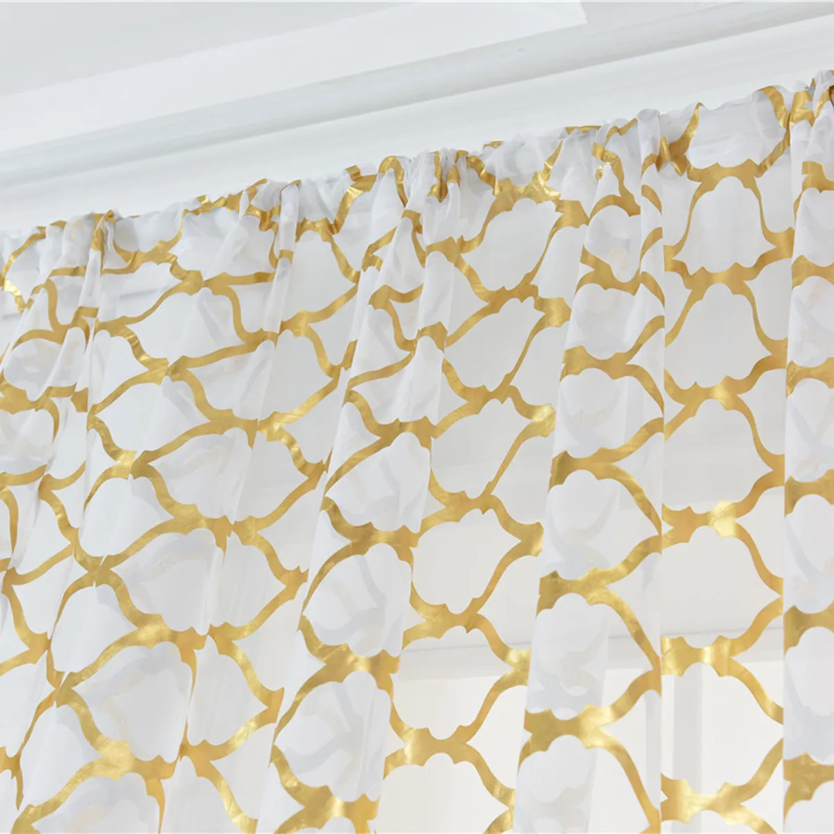 1Pcs Grid Bronzing Sheer Voile Curtain 100x200cm Shading Window Screening Half Shading Tulle for Living Room Bedroom