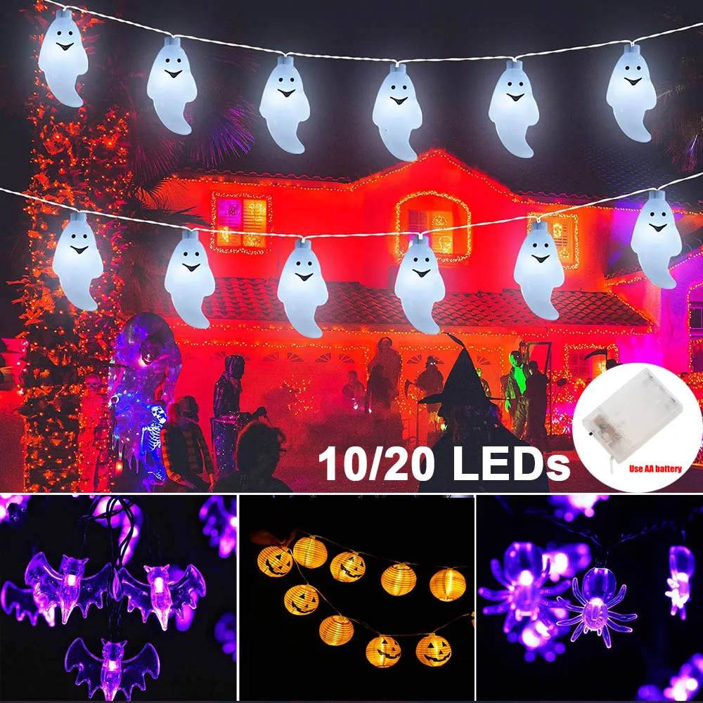 

10/20 LED Halloween String Light Battery Operated Pumpkin Spider Bat Ghost Lantern Indoor Outdoor Holiday Party Decoration Props