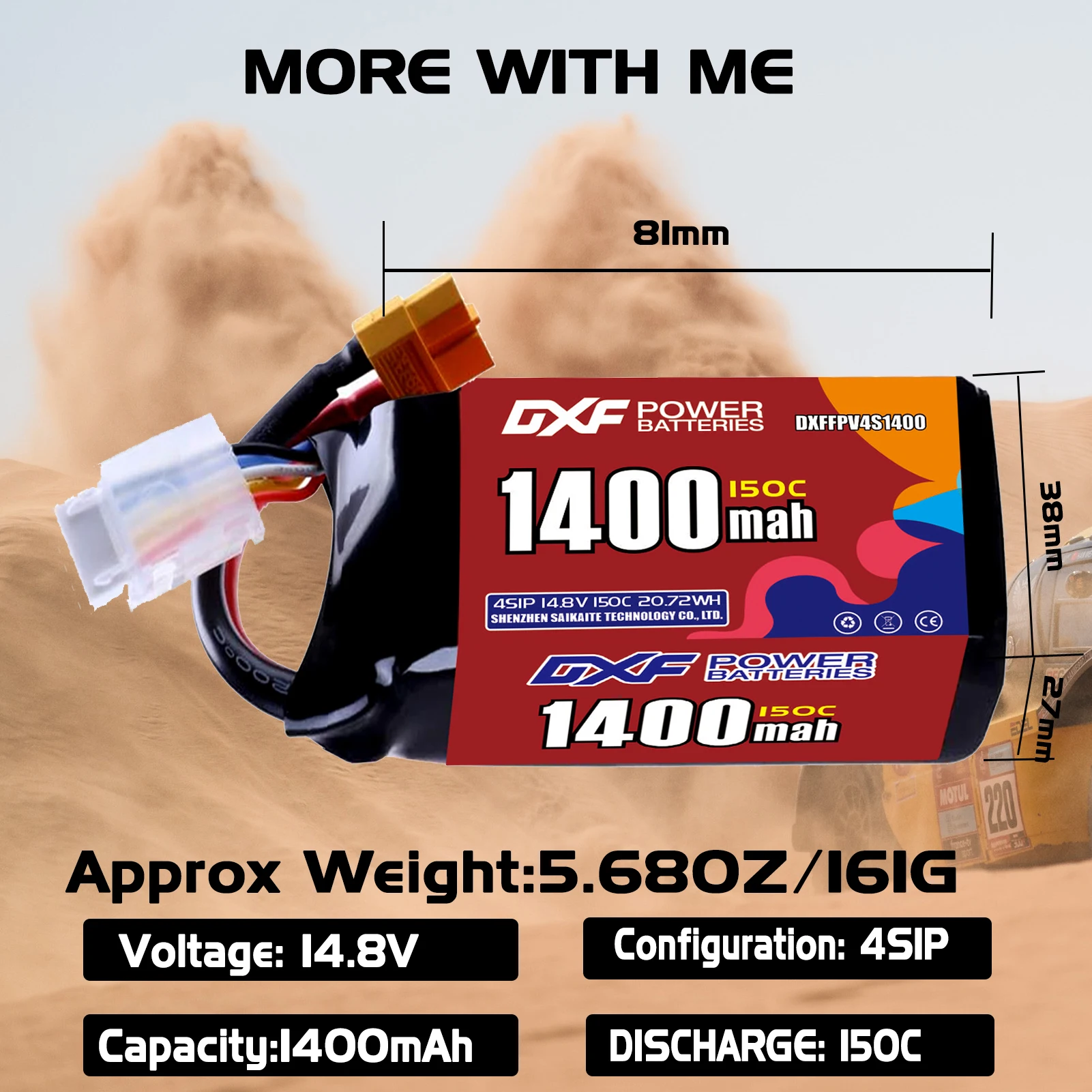 Bateria DXF Lipo 4S 14,8V 1550mAh 2200mAh 1400mAh 1300mAh 150C com plugue XT30 XT60 JST para helicóptero FPV Quadcopter Drone