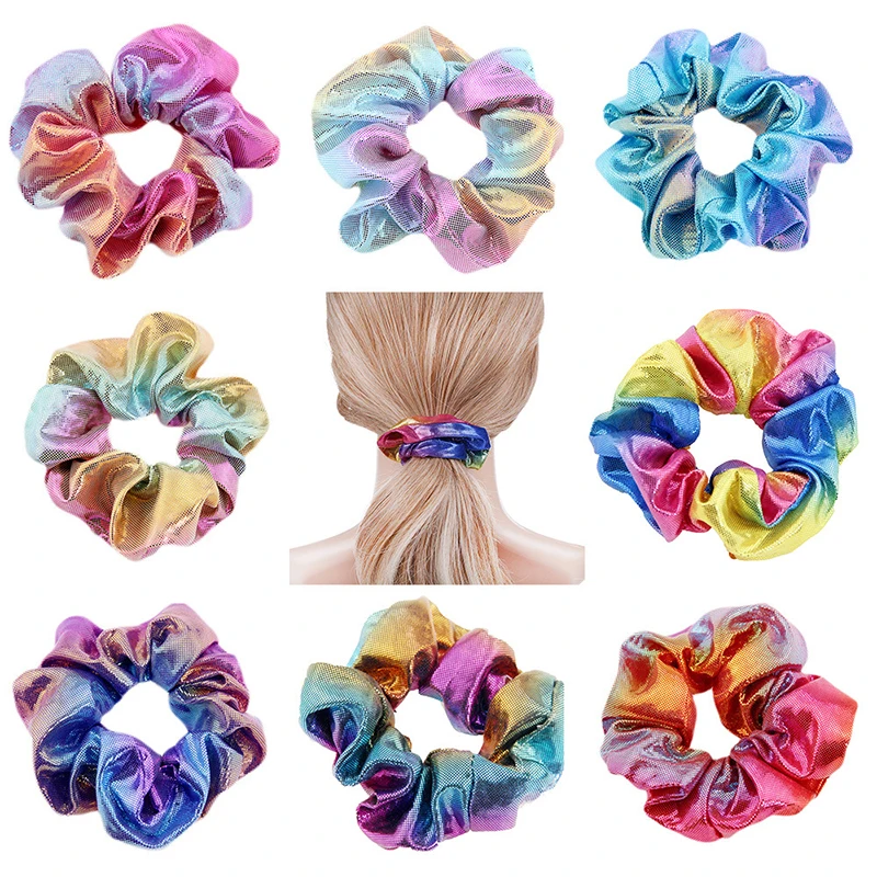 12pcs Colorful Metallic Scrunchies -Shiny Mermaid Hair Ties Elasticated Neon Hair Ties for Ponytail Holder and Hair Accessories