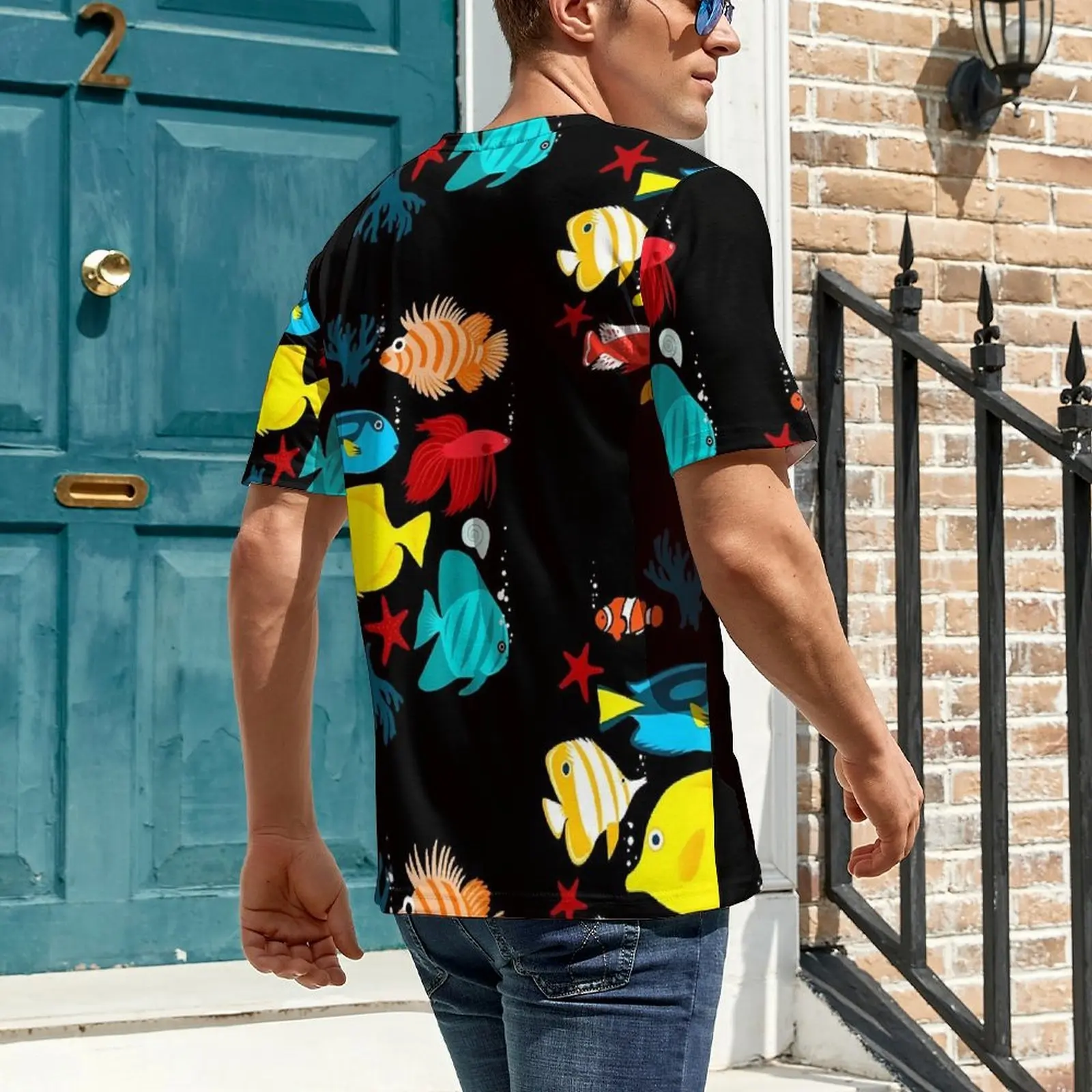 Tropical Marine T-Shirt For Mens Colorful Fishes O Neck T Shirts Summer Novelty Clothing Short Sleeve Casual Oversize Tee Shirt
