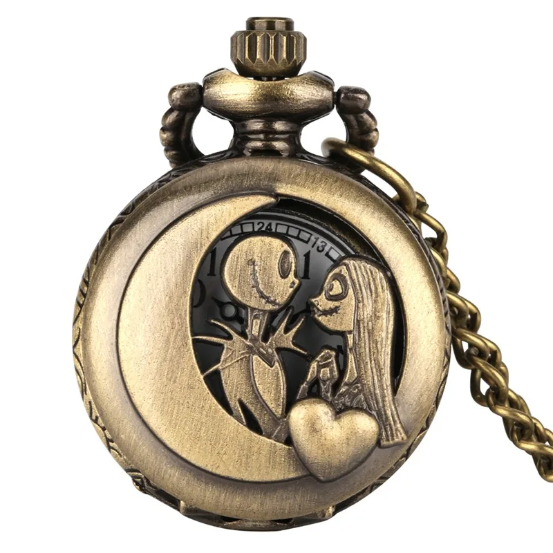 Reloj de bolsillo de cuarzo y bronce para hombre y mujer, accesorio de lujo con diseño de caballo, flor, esqueleto, funda grabada, cadena Fob, colgante, collar, regalo