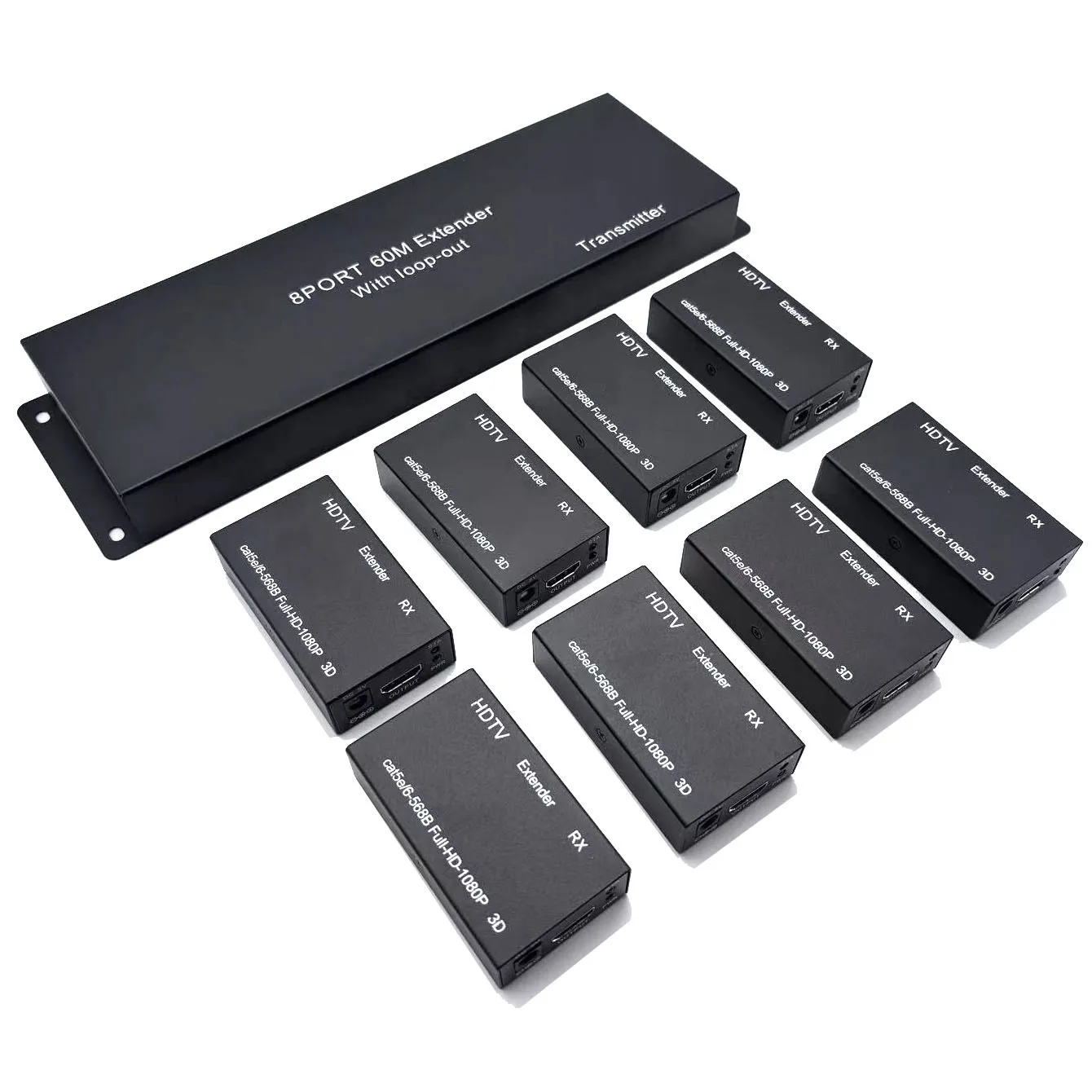1 in 8 out 8 Port Rj45 HDMI Ethernet Extender Splitter with Loop-out Via Cat5e CAT6 Cable 1x8 Video Transmitter and Receiver Kit