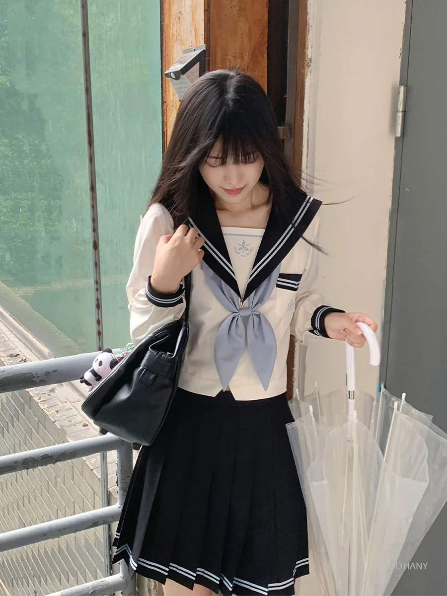 

2026 New Japanese Girls' Plus Size Jk Cute High School Student Tie Top And Skirt Set Basic Sailor Suit Pleated Skirt Uniform