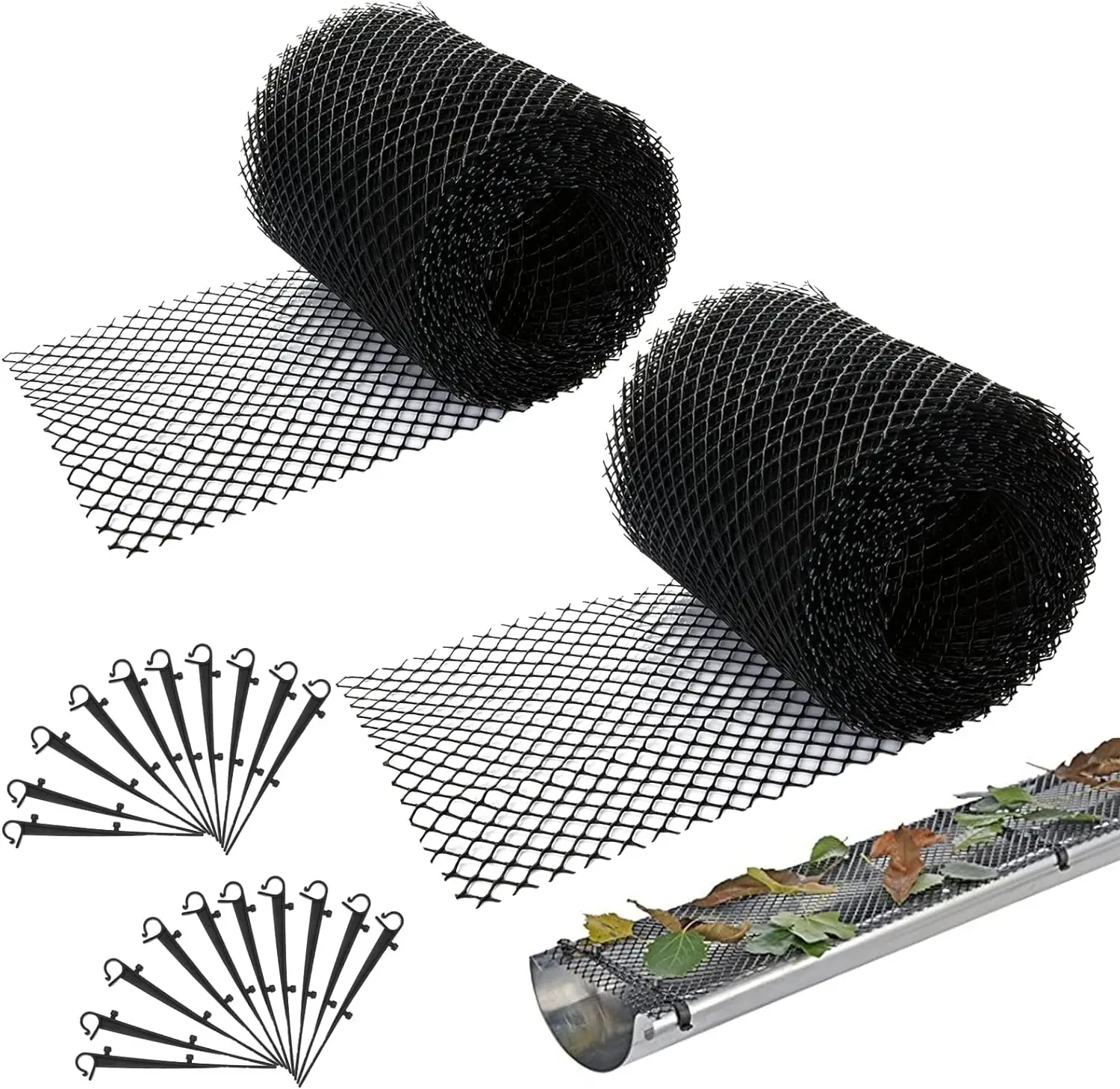 2 opakowania Plastikowa siatka ochronna do rynien w rolce 6" X 20Ft, siatka ochronna do rynien z 20 haczykami zaciskowymi, osłona liściowa Siatka ochronna do rynien Osłona odpływu
