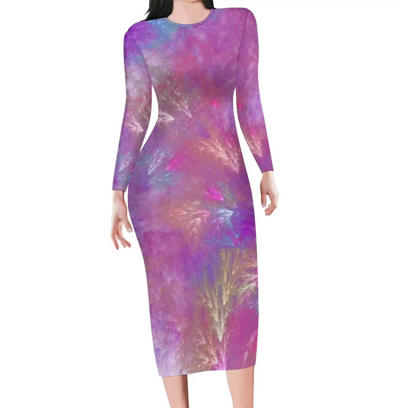 Mystic Splash Bodycon Dress Holiday Colorful Abstract Print Night Club Dresses Woman Long Sleeve Custom Street Fashion Dress