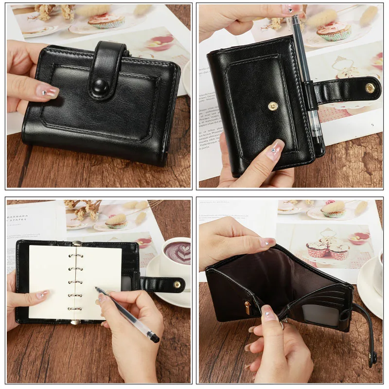 M5 A8 Leather  Mini Notebook Portable  Loose-Leaf Hand Book 5 Ring Metal Binder Planners Organizer Diary Journal Wallet