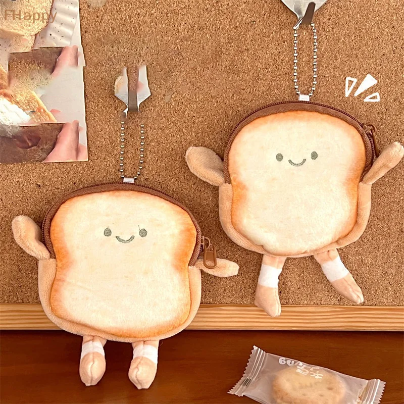 Cartoon  Bread Earphone Bag Toast Coin Purse Portable Lightweight Coin Key Bag For Adult Kids