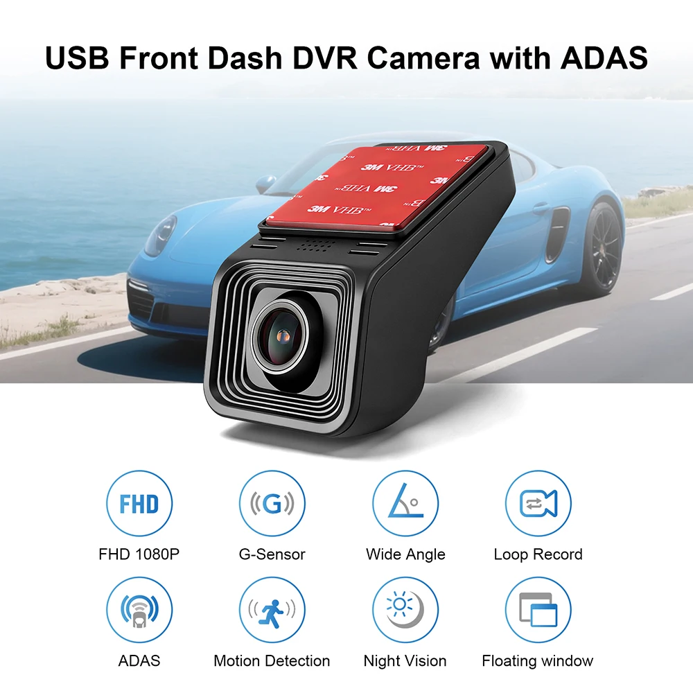 USB Front Dash Camera Universal Car DVR for Android System with ADAS plug in the SD Card