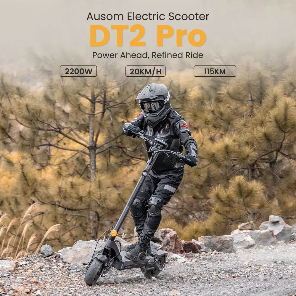 Ausom DT2 Pro, monopattino elettrico con doppio motore da 1100 W, batteria da 52 V e 23,4 Ah, autonomia massima di 115 km, velocità massima di 20 km/h, freni idraulici con sistema E-ABS, pneumatici