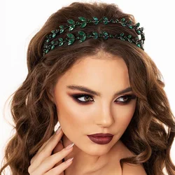 Stonefans Fashion Green Crystal Headband Leaf Hair Accessories for Women 2023 Bridal Tiara Rhinestone Headband Wedding Jewelry