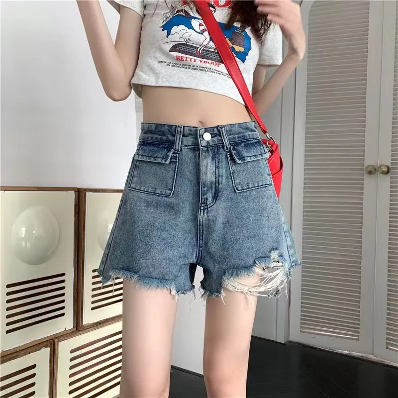 

Summer Denim Shorts for Women Korean High Waisted Wide Leg Shorts Summer Casual Vintage Simple Casual Denim Shorts Female