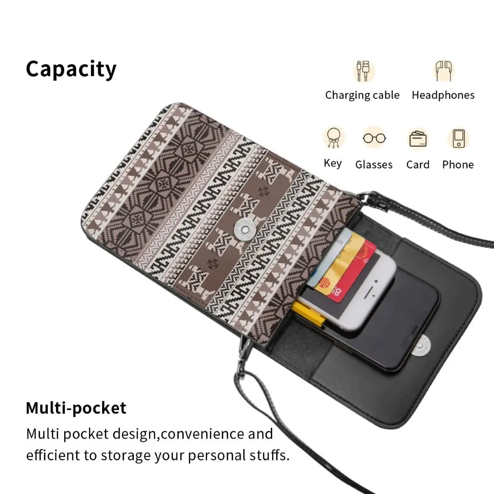 Peruvian Inca Style Shoulder Bag Deer Retro Leather Streetwear Mobile Phone Bag Woman Gift Bags Xmas Gift