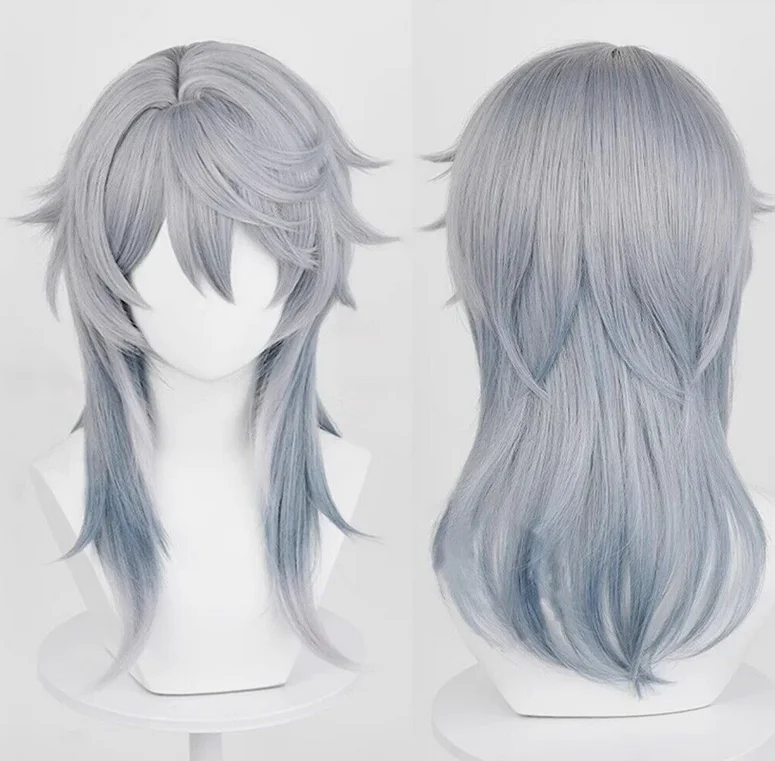 Honkai: Star Rail Cosplay Sunday Wig Short Gray Blue Gradient Role Play Wigs