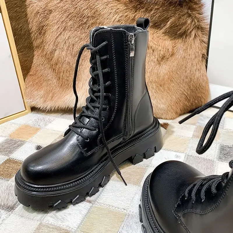 Soft Leather Snow Boots Women 2023 New Autumn Plus Velvet Cotton Shoes Designer Brand Luxury Womens Platform Heels Ankle Boots