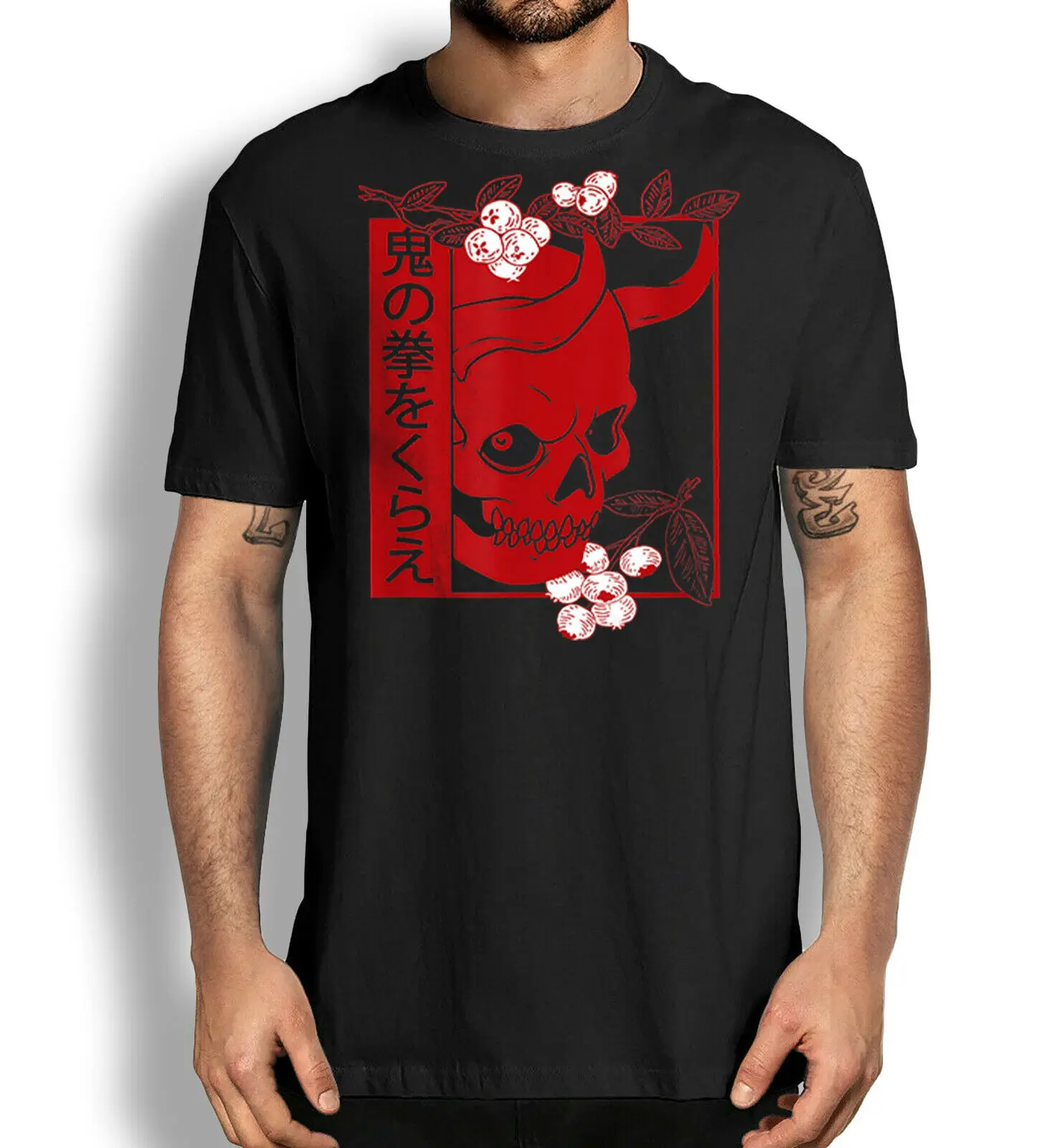 

JAPANESE DEMON ART FACE SKULL DEVIL ONI HARAJUKU AESTHETIC T-SHIRT