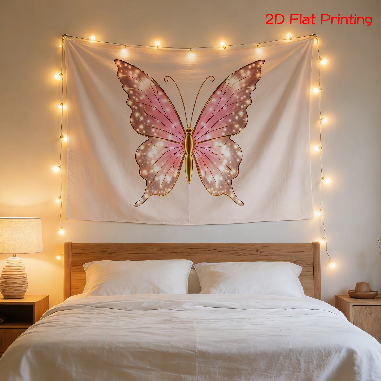 Boho Butterfly Tapestry Wall Hanging Gold Pink Dreamy Art Decor for Living Room Boho Bedroom Palace Accent