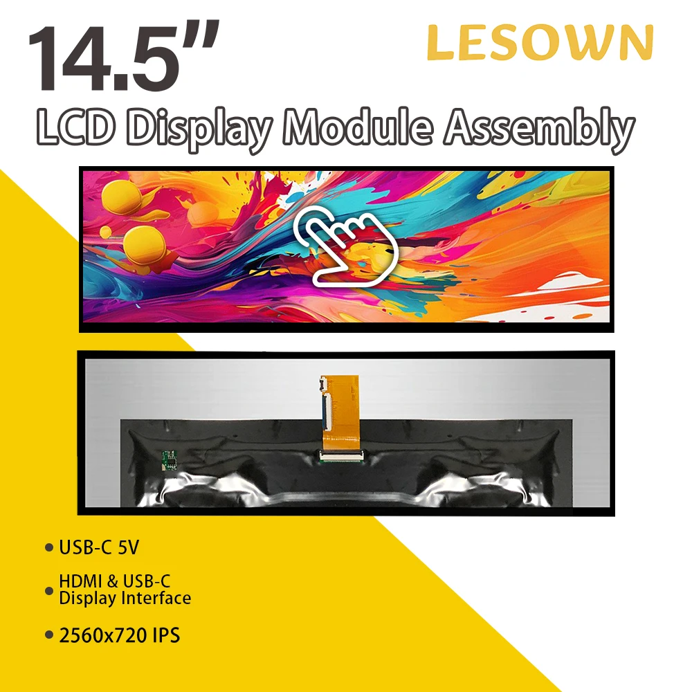 LESOWN Long Stretched Screen 14.5 inch IPS Touch 2560x720 QHD 1500:1 USB-C HDMI Strip Bar Secondary Display LCD Panel Module