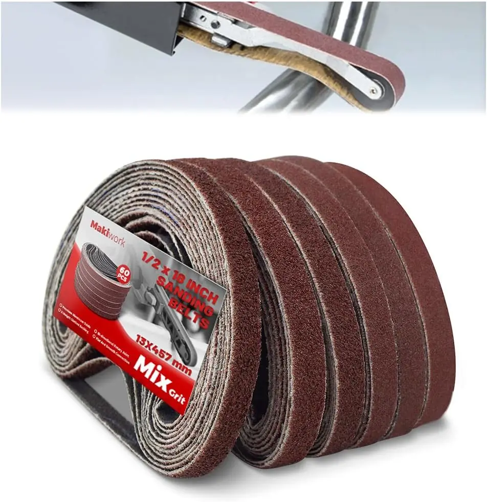 

1/2 x 18 Inch Sanding Belts 60-Pack, 40-240 Grit Aluminum Oxide for Woodworking