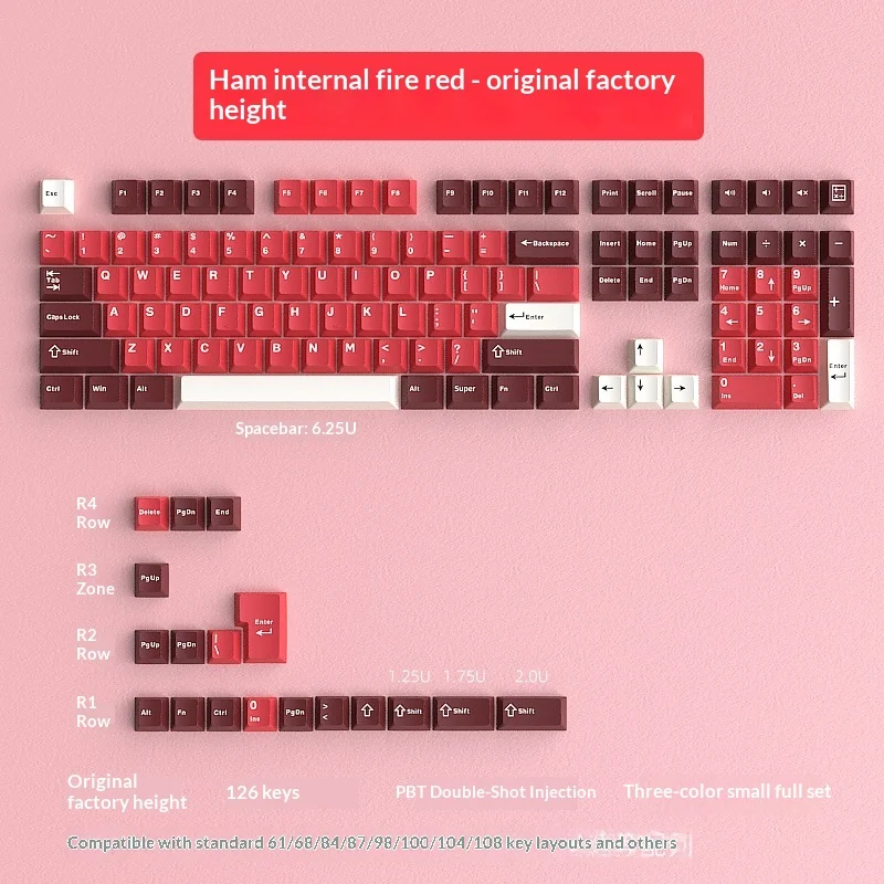 Mechanical keyboard keycaps made of PBT material with 126 keys, complete set, original factory height