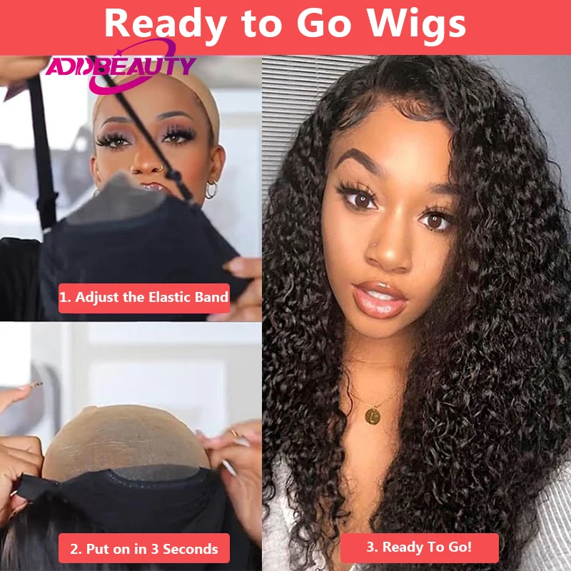 Deep Wave Lace Frontal Wigs Human Hair for Black Women Glueless Wig Precut 4x4 HD Lace Closure Wig Ready And Go Natural Hairline